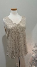 SPARKLE TOP DONNA SMANICATO, COLORE CHAMPAGNE, TAGLIA:M-L, NUOVO senza etichetta