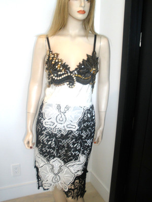 WOW $5K SEXY FAUSTO PUGLISI BEADED EMBELLISHED LACE OPEN BACK DRESS 44/6/8