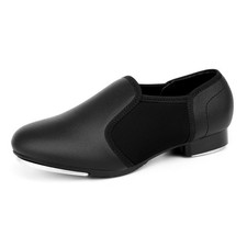 Unisex Tap Shoes PU Leather Slip On Dance for Women and Men Black 8M