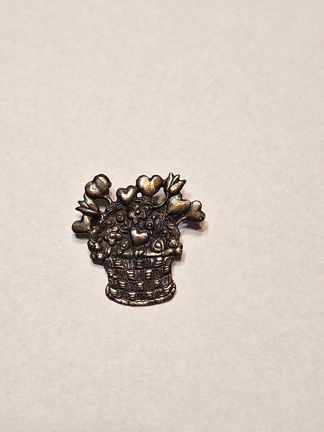 Mary Engelbreit ME Sterling 925 Hearts and Flowers Basket Brooch Pin, signed
