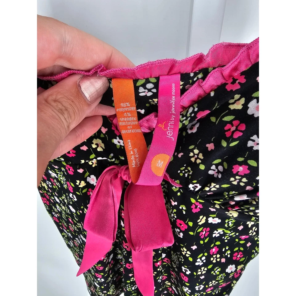 Jenni by Jennifer Moore Womens Sz M Pajama Set Black Floral Spaghetti Strap - Image 3 of 4