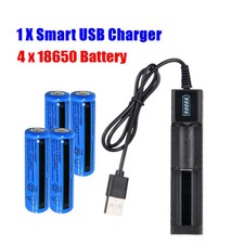 4 PCS3000mAh 18650 Rechargeable Batteries 1PCS USB Charger Set For Flashlights
