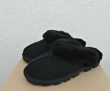 UGG COQUETTE BLACK SUEDE/ SHEEPSKIN COMFORT SLIPPERS, WOMEN US 10/ EUR 41 NEW