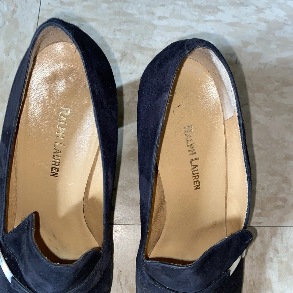 Zapatos de salón Lauren Ralph Lauren Whitney talla 7B negros de gamuza sin cordones tacón RLZ 7309 Foto 3 de 4