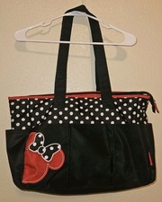 DISNEY BABY Minnie Mouse Diaper Bag Tote Black White Polka Dot Red Bow