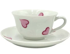 Vintage D. Porthault Limoges Les Coeurs Pink Hearts Tea Cup Saucer Porcelain