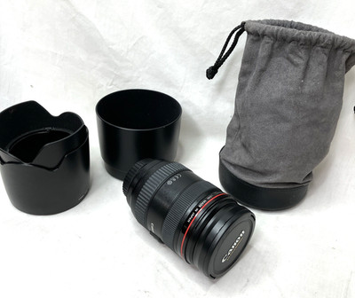 Canon EF 24-70mm f/2.8L USM Lens w/ EW-83F & ET-83C Hoods Case - Tested/Working