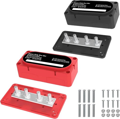 Heavy Duty Bus Bar 300A 12V Power 300A-5/16&apos;&apos;(M8), Black & Red 