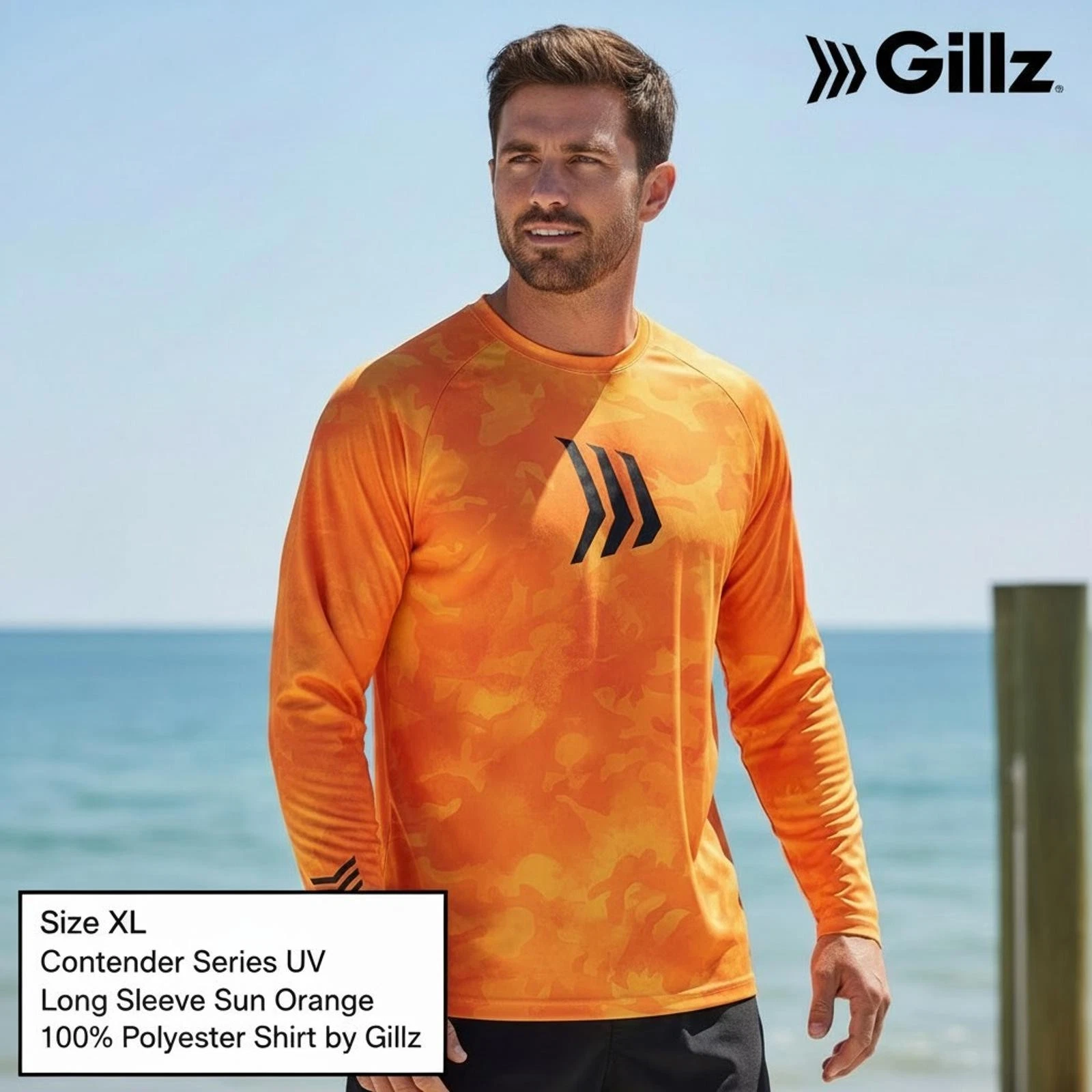 Gillz Contender Series UV Long Sleeve Sun Shirt - Orange, XL