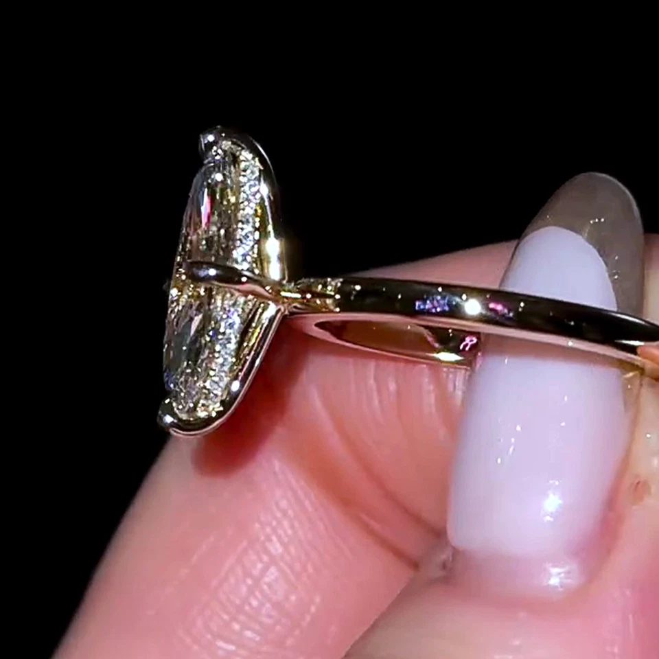 Anillo de compromiso de diamantes cultivados en laboratorio marquesa IGI 2,00 quilates E VS1 en oro amarillo de 14 k Foto 3 de 4