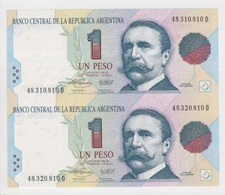 ARGENTINIEN 1 Peso 1993 1994 Papiergeld ungeschnittene Banknotes