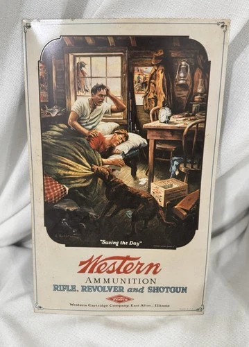 Western Ammunition Rifle Revolver Shotgun Tin Sign Vintage Art