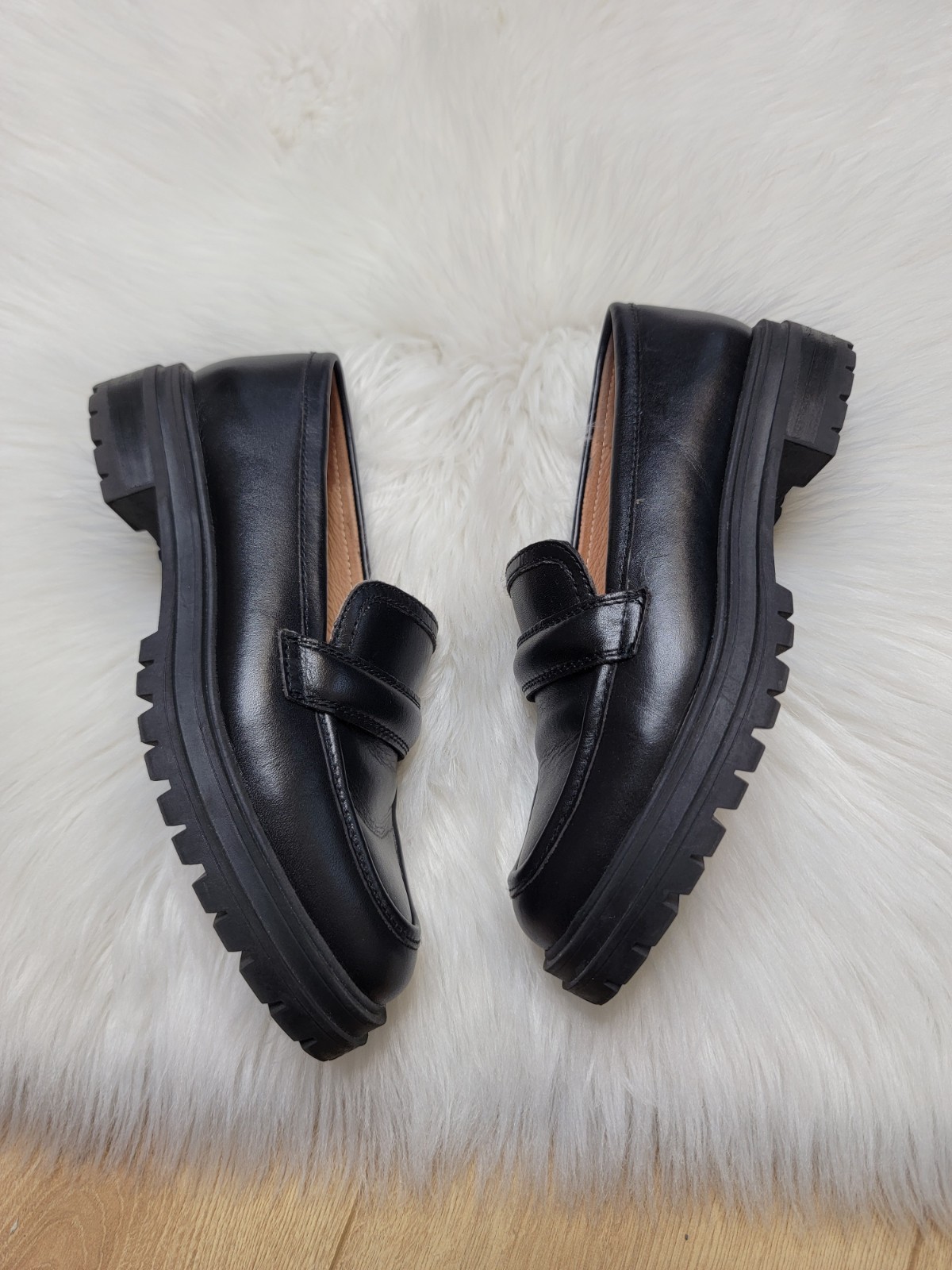 SAOLA Mocassini da donna Madewell Bradley neri in pelle con suola a strappo taglia 7