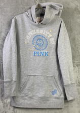 Y2K Victoria s Secret 86 Hoodie Gry Blu Univ Of Pink Patch Dog Pullover Sz S