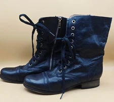 STEVE MADDEN Women's 8.5 BLUE Leather Troopa Combat Mid Calf Boots Lace Up