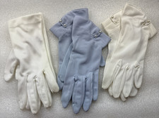 SHALIMAR LOT-OF-3 Vintage Women's Nylon Gloves Cuff-detail Lt. Blue, Cream