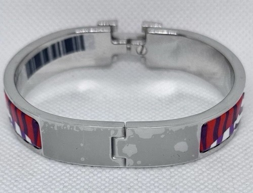 Hermes Clic H Zebra Motif Red & White Enamel Palladium Bracelet PM 17cm Birkin - Picture 4 of 4