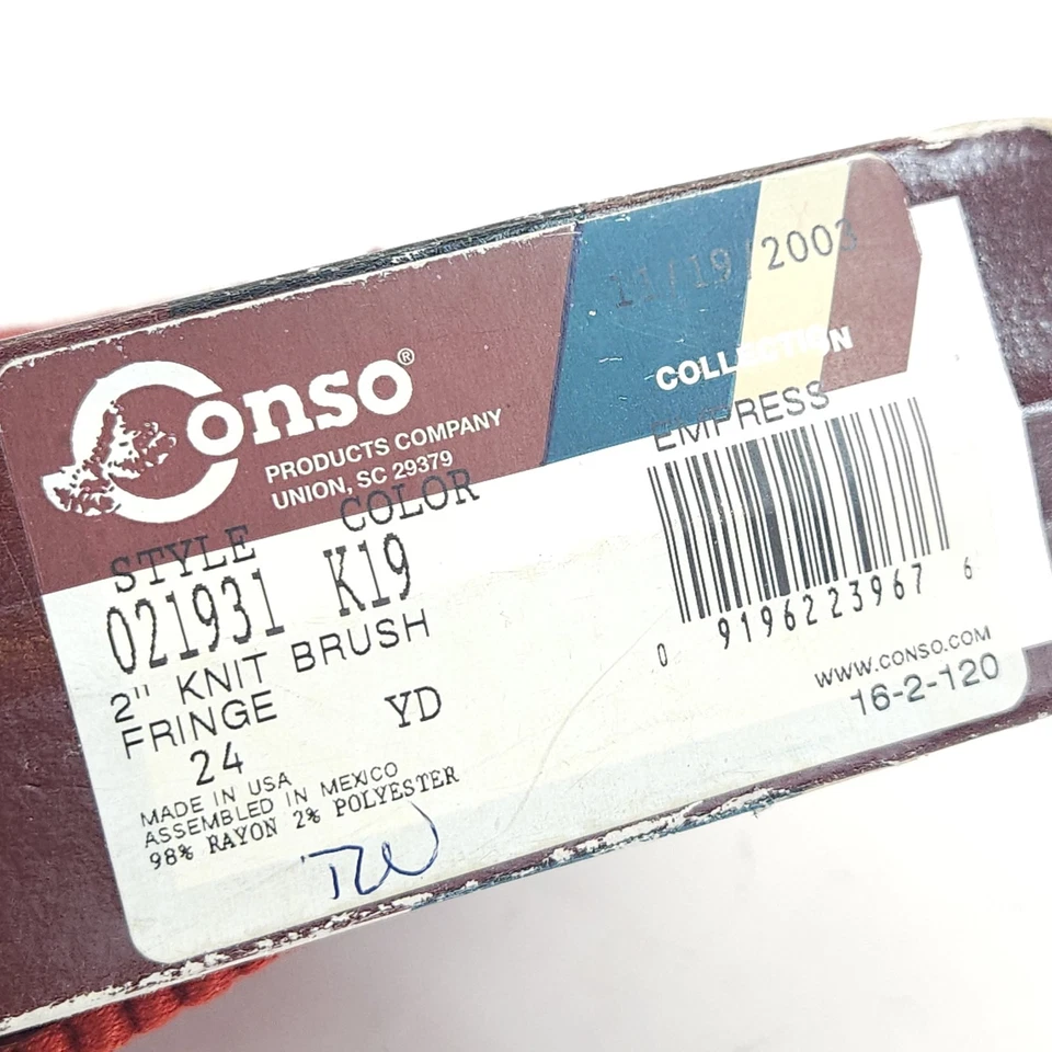 De Colección Consola Cepillo Flecos 2" Borde Rojo Terracota Costura Cortinas Tapicería 9.5 yardas Foto 3 de 3