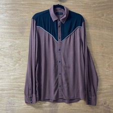 AllSaints Men's Large Western Plaid Snap Shirt Pearl Snap Long Sleeve