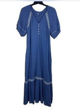 Old Navy Blue Midi Boho Dress embroidered Cotton Prarie M