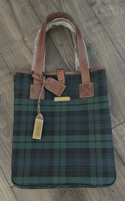 NEW Vintage Ralph Lauren Polo Plaid Blackwatch Leather Canvas Tote