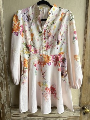 JardinVue White Floral Long Sleeve Dress Women s M Romantic Cottagecore NWT