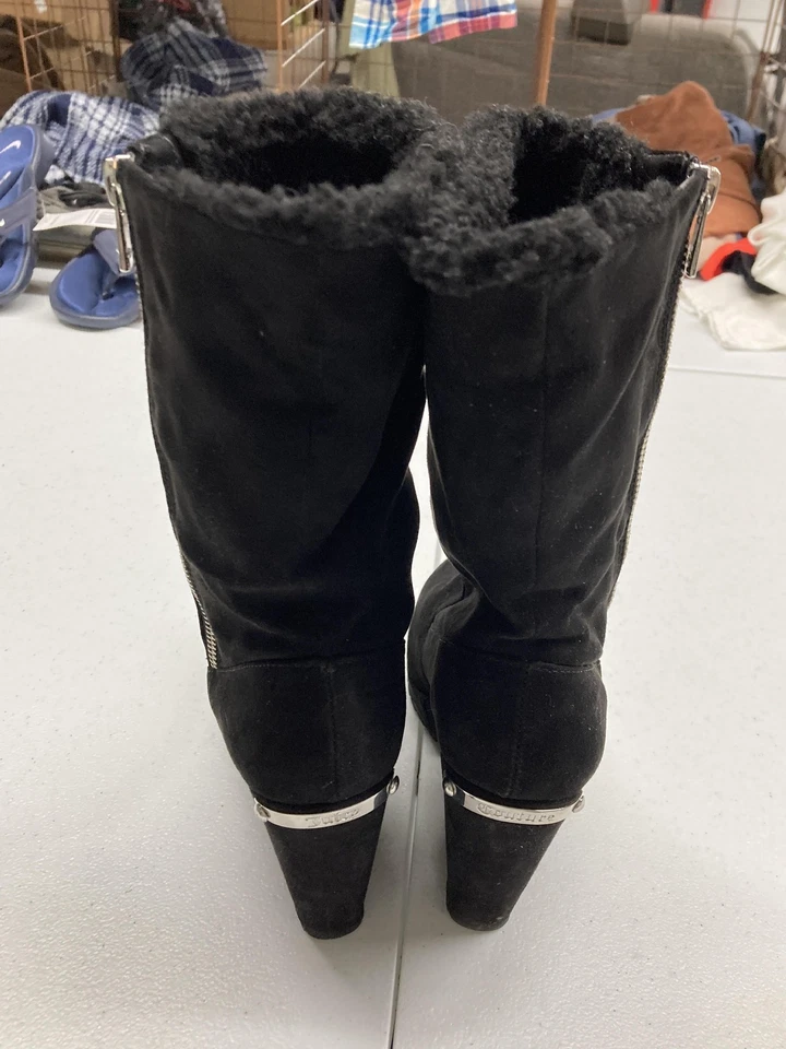 Juicy Couture Boots Womens Size 6.5 Black Wedge Faux Fur Zip Platform Winter - Image 2 of 4