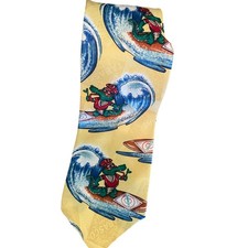 Tabasco Mens Silk Tie Vintage Surfing Alligator Yellow Novelty Made in USA