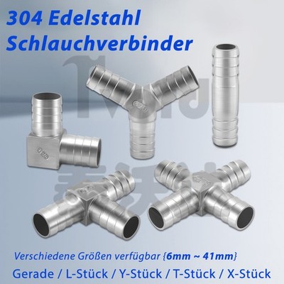 Edelstahl Schlauchverbinder Fitting Verbinder Gerade Winkel L T Y-Stück- Stutzen