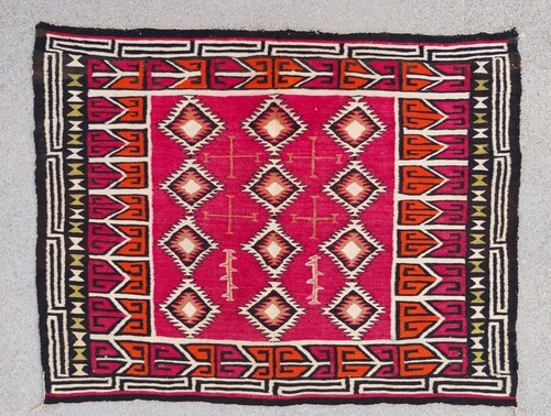 Beautiful Navajo Transitional Period Single Saddle Blanket Diamonds Crosses