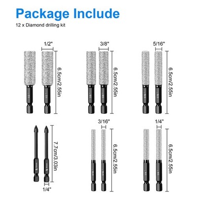 10-Piece Black Dry Diamond Drill Bit Set – Hex Shank Hole Saw Kit With Storage Bottle, 3/16 To 1/2 Inch For Tile, Granite, Glass (Not For Wood)