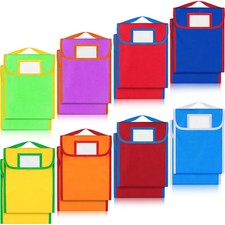 Lincia 16 Pcs Nylon Book Pouch Bags with Handle & Clear Name Tag - 8 Colors