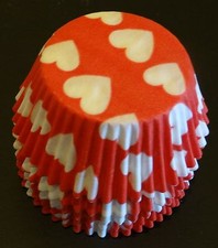 50 White Hearts on Red Cupcake Liners Baking Cups STANDARD SIZE BC-13-50 NEW