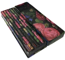 Vintage Pencil Box Set 12 Floral Wrapped Nobel Hall Decorative Office Supplies