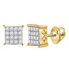 10k Yellow Gold Womens Round Diamond Square Cluster Stud Earrings 1/4 ctw 113156