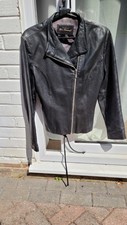 Ladies Ben Sherman Black Leather Biker Style Jacket Size Uk 10
