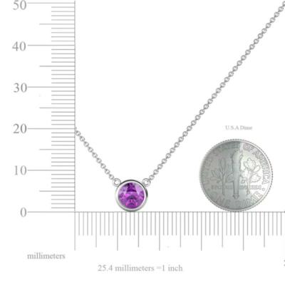 14K White Gold 7mm Round Amethyst Solitaire Pendant Necklace With Silver Chain Included