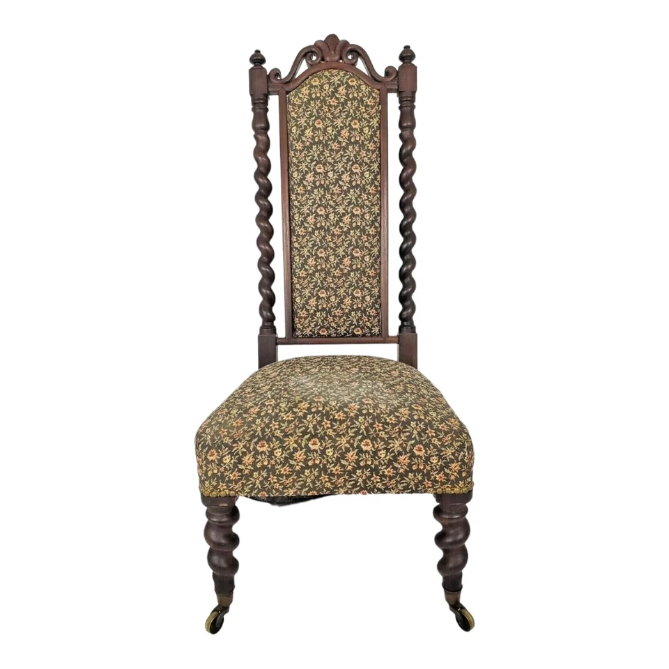 Antiga cadeira jacobina trono cevada torção tapeçaria estofada 19c inglês - Imagem 2 de 4