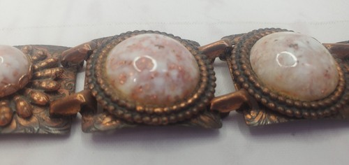Vintage 1950's Pressed Copper & Confetti Lucite Bracelet Sunburst 6.5" - Picture 4 of 14