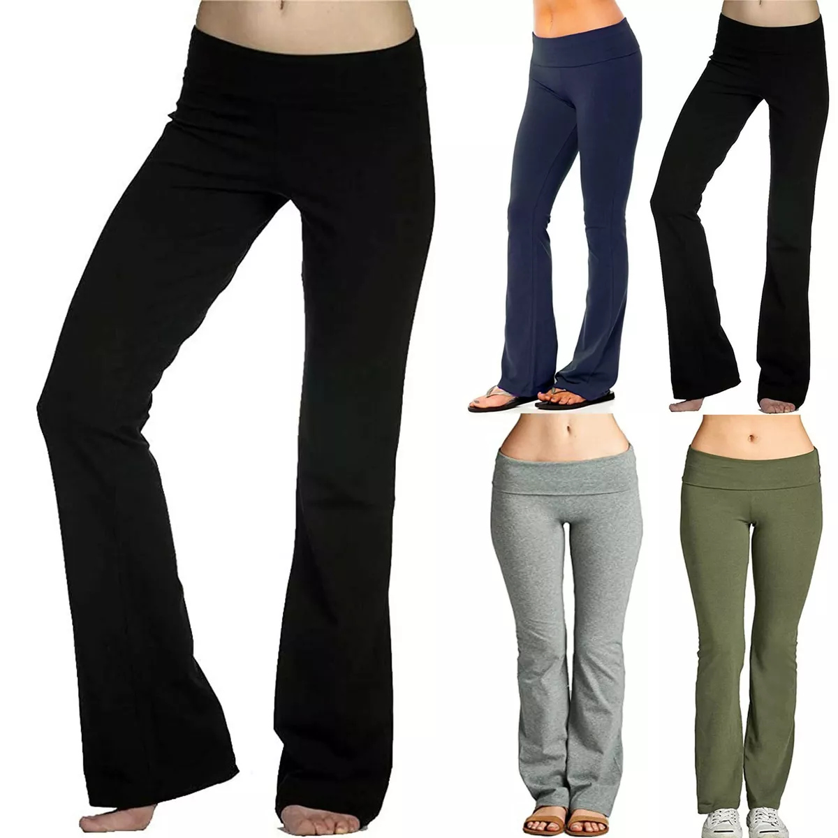 Women High Waist Fold Over Flared Yoga Pants Stretchy Workout Bootcut  Leggings