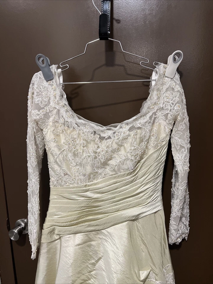 Размер 8 Demetrios 3053 песочный цвет длинным рукавом свадебное платье свадебное платье - Изображение 3 из 4