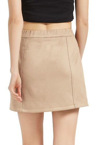 Women's Faux Suede High Waist A-line Mini Skirt Button Front Mini Skirt - 第 2/34 張圖片