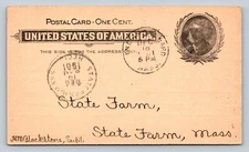 1897 UX14 Indian Orchard To State Farm MA Postal Card Chapman Valve Mfg Co.
