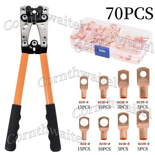 Heavy Duty Battery Cable Crimping Tool Wire Lug Crimper Terminal Copper Lugs Kit - Picture 21 of 30
