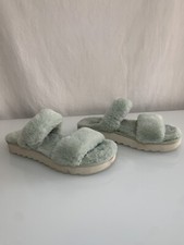Koolaburra by Ugg Women  s Faux Fur Double Strap Platform Slides Teal Size 9