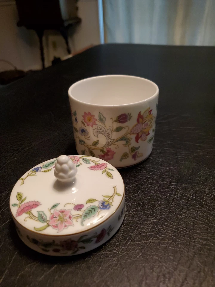 Minton HADDON HALL Jar Candy Bowl Trinket Box w/ Lid Floral-inside lid chip - Image 3 of 4