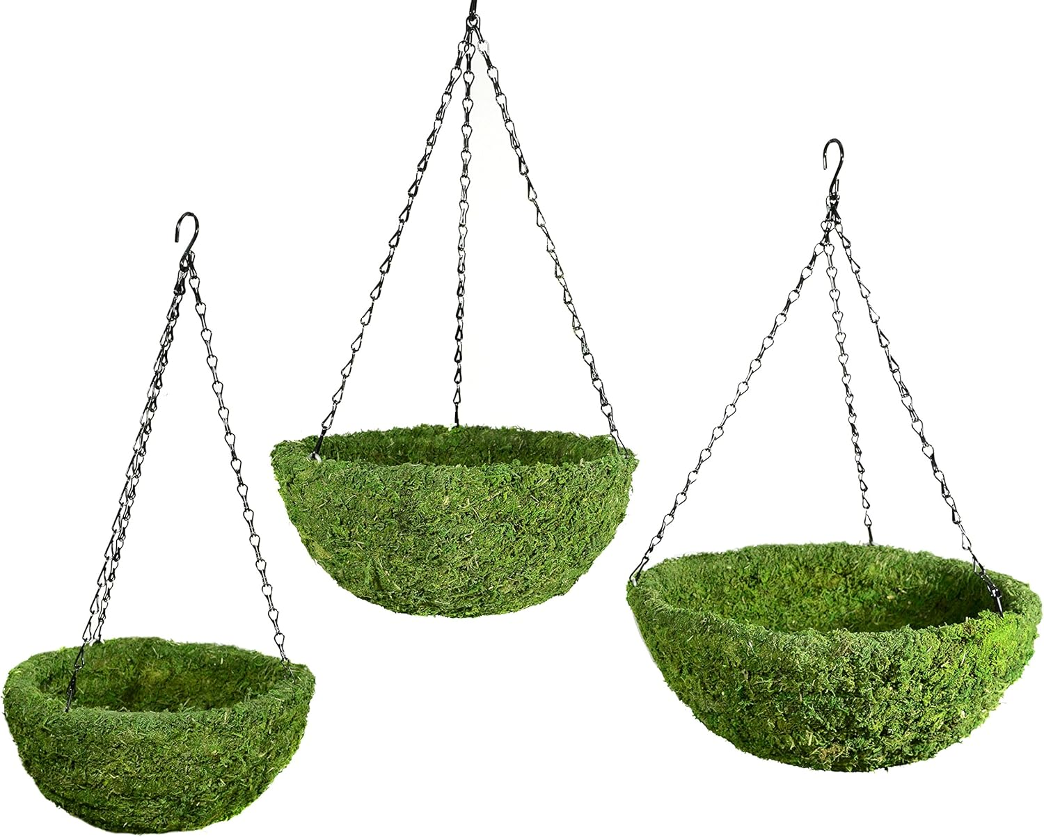 (29320) Mossweave Hanging Basket - Round, Fresh Green, Set of 3 (S/M/L)