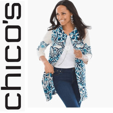 Chico's Artisan Printed Linen Jacket Open Front Size 0 Small Boho