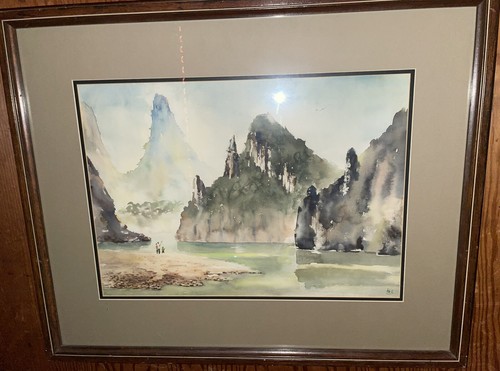 Guilin China Landscape Original Water Color Painting  Signed