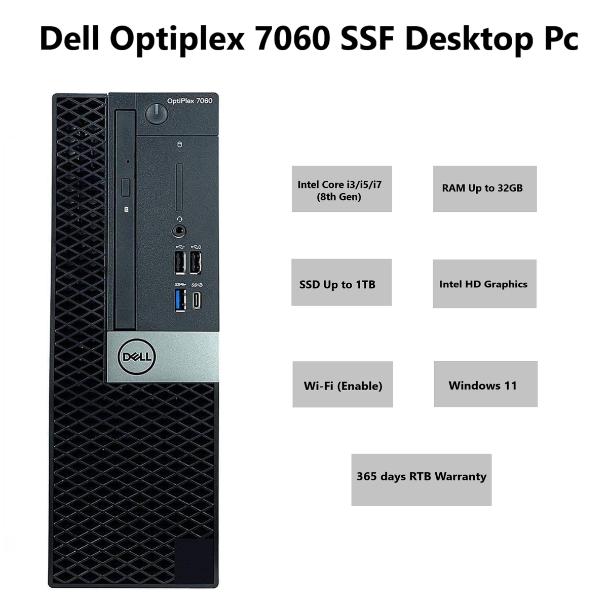 Dell Optiplex 7060 SFF Desktop Intel i7-8700 32GB RAM 1TB SSD WiFi